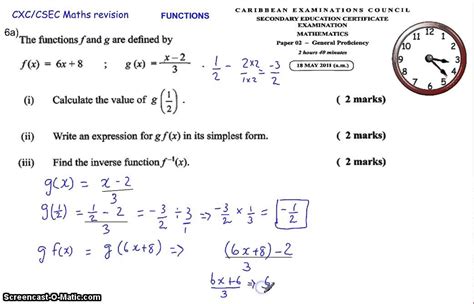 Relations And Functions Cxc Csec Maths Maths Past Paper Question 2011