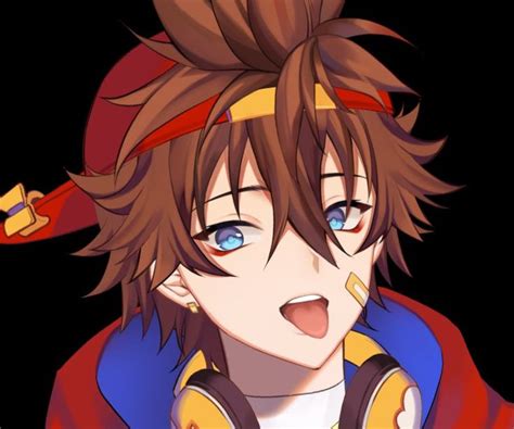 An Anime Character With Brown Hair And Blue Eyes Is Making A Funny Face