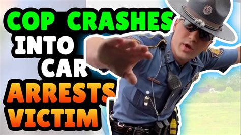 cop gets honked at gets mad tries to pull them over crashes into them tickets driver