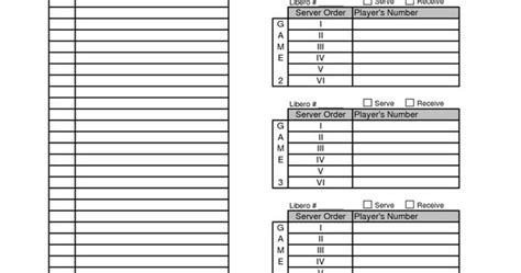 Blank Volleyball Lineup Sheets Printable Volleyball
