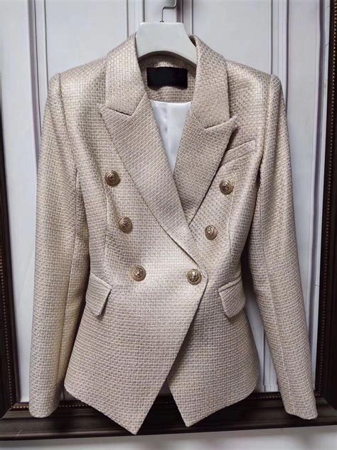 Chic Gold Women Blazer High Quality Designer Coat Double Breasted
