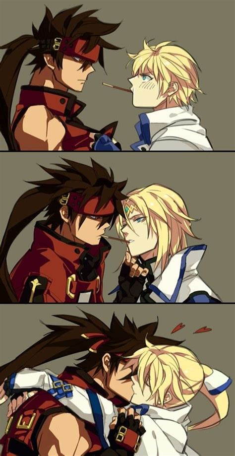 Sol And Ky Guilty Gear Xrd Pocky Game Closed Eyes Blue Eyes Brown