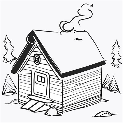 Premium Vector Wooden House Snow Cabin In Winter Hand Drawn Cartoon