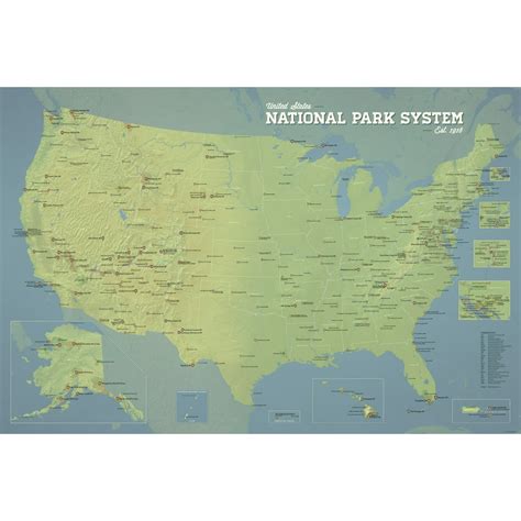 423 National Park System Units Map 24x36 Poster