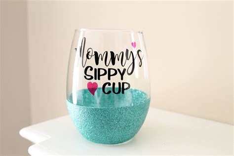 Mommy S Sippy Cup Wine Glass T For Mom Glitter Wine Etsy