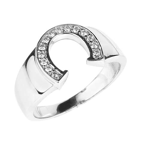 Sterling Silver Cubic Zirconia Horseshoe Mens Ring