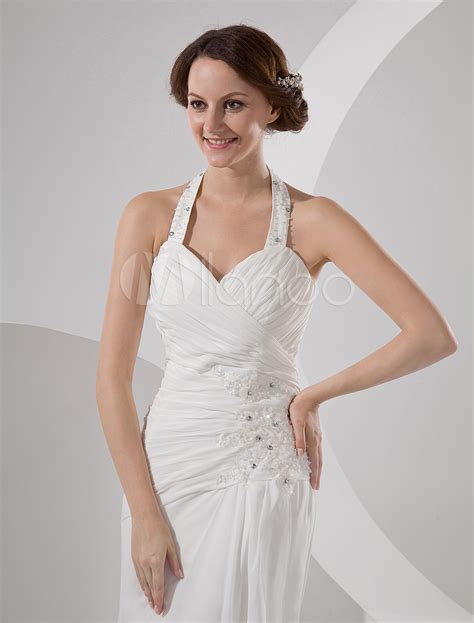 Free delivery and returns on ebay plus items for plus members. Simple Halter Satin Chiffon Wedding Dress - Milanoo.com