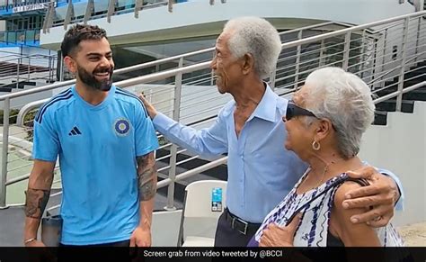 Virat Kohli Rohit Sharma All Smiles As Indian Players Meet Sir Garfield Sobers In Barbados