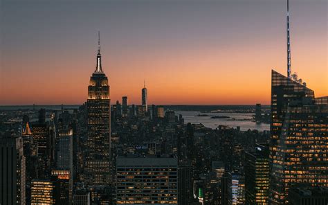 Download Wallpapers 4k Empire State Building Sunset Manhattan