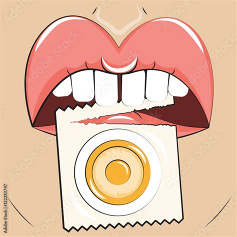 Contraception Vector Illustration Girl Holds In Her Mouth The Opened