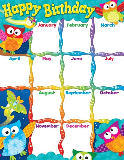 Owl Stars Birthday Chart Birthday Chart Classroom Birthday Charts