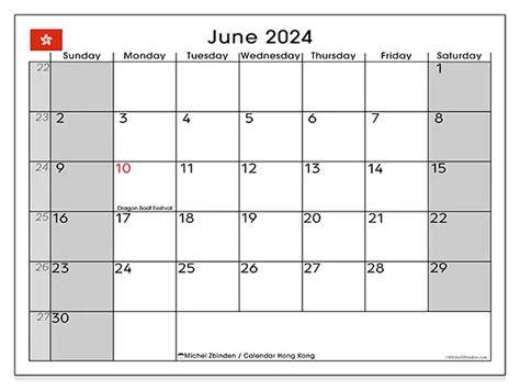 Calendar Hong Kong June 2024 Michel Zbinden En