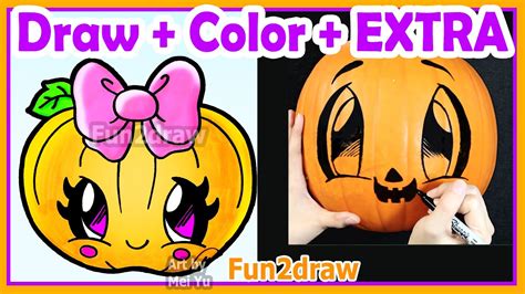 How To Draw And Color Cute Pumpkin Halloween Real Pumpkin Drawing