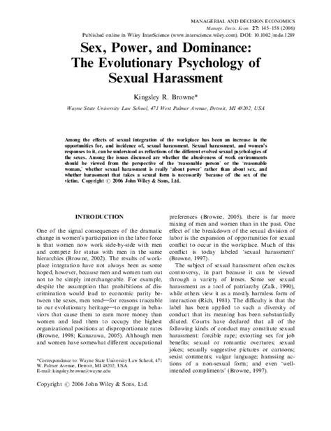 Pdf Sex Power And Dominance The Evolutionary Psychology Of Sexual Harassment Kingsley