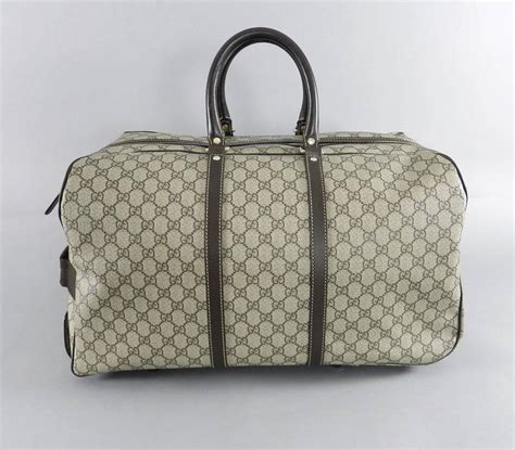 Gucci Gg Monogram Brown Canvas Duffle Rolling Luggage Carry On Travel