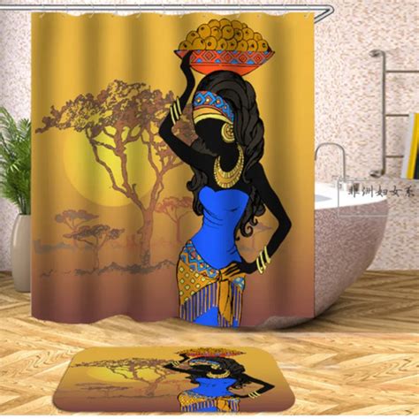 1pcs African Women Shower Curtain Creatives Pattern Bathroom Bath Toilet Cover Curtain Home