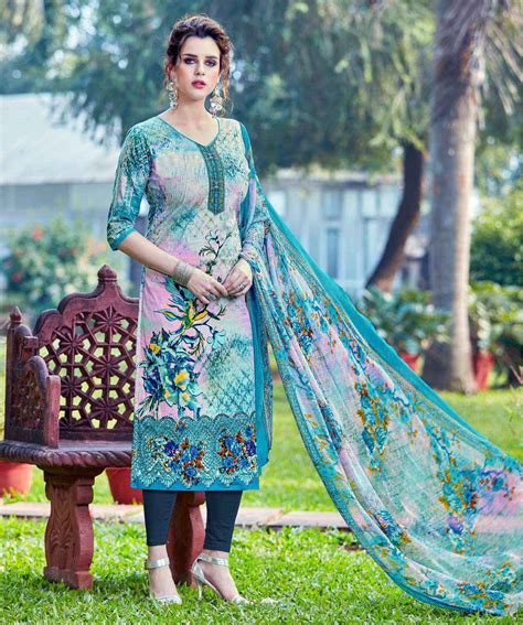 Seagreen Designer Salwar Suit Dress Materials Womens Wholesale