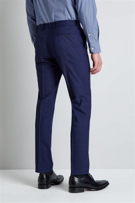 Moss 1851 Tailored Fit Navy Check Trousers Buy Online At Moss