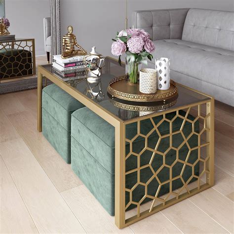 Juliette Glass Top Coffee Table with Tempered Glass Brass - CosmoLiving