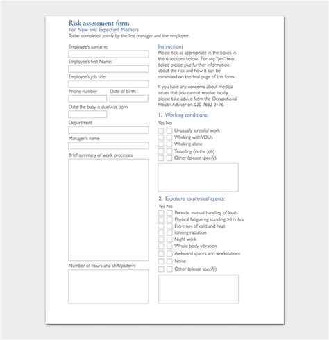 Risk Assessment Template For Pregnant Workers