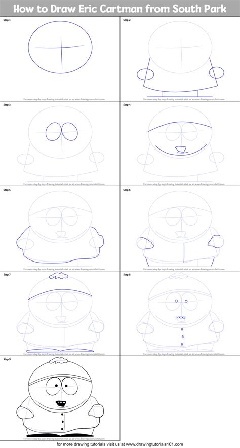 How To Draw Eric Cartman From South Park Printable Step By Step Drawing Sheet