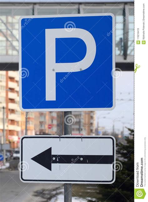 Parking Left Traffic Sign With The Letter P And The