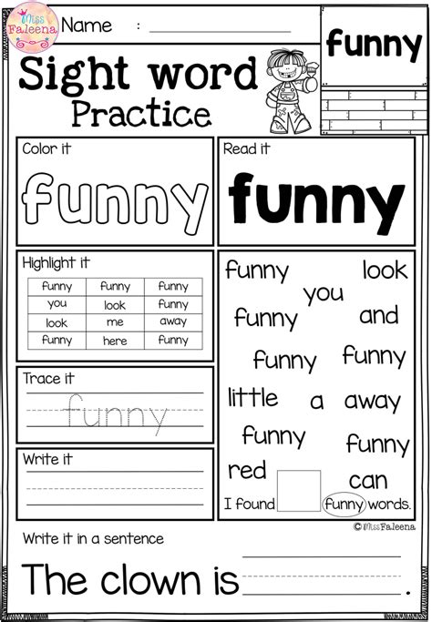 Kindergarten Sight Word Printables