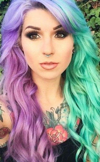 Half Purple Half Green Hair Hair Color Crazy Hair Styles Hair Color