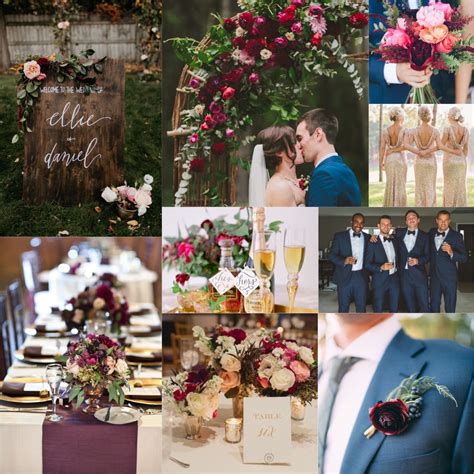 Burgundy Plum Champagne and Navy Wedding. Lots of greenery. Navy