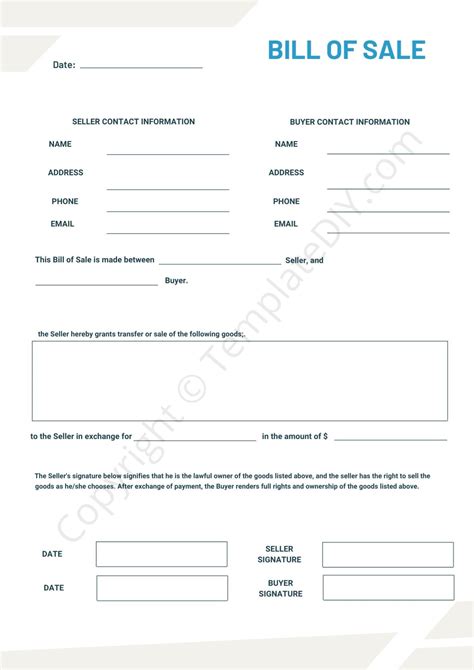 Business Bill Of Sale Form Template Blank Printable In Pdf And Word In