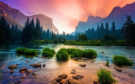 Download Wallpapers 4k Yosemite National Park Sunset Mountains