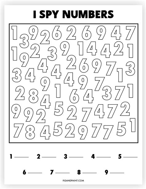 Free Printable I Spy Numbers Game For Kids Pjs And Paint