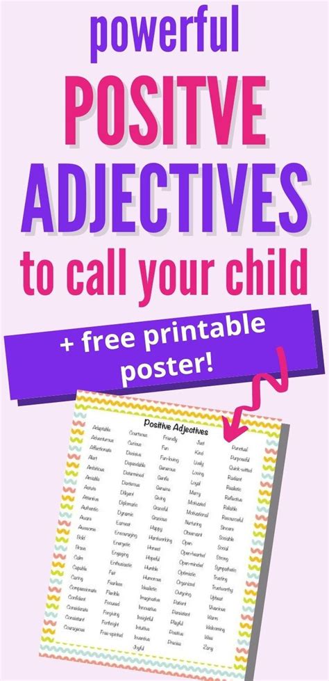 100 Positive Adjectives To Describe A Child With Free Printable