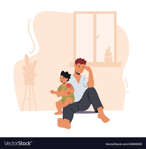 Anxious Tired Dad With Little Child Sitting Vector Image