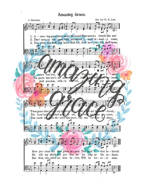Amazing Grace Printable Art Hymn Hymnal Christian Song Etsy