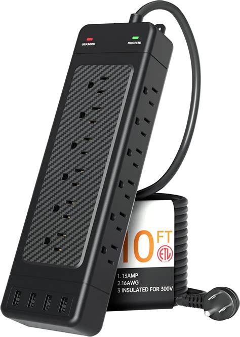 Power Bar Power Strip With 18 Ac Outlets And 4 Usb Ports 4800 Joules