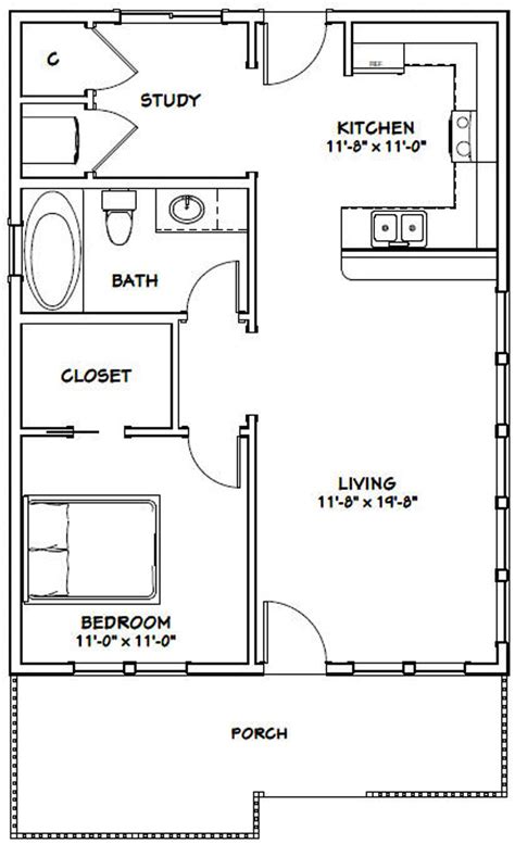 24x32 House 1 Bedroom 1 Bath 768 Sq Ft Pdf Floor Plan Etsy