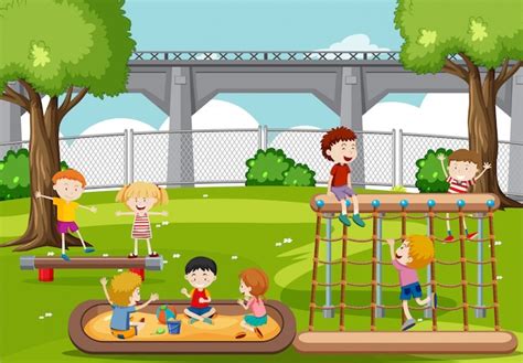 Kinder Spielen Im Park Kostenlose Vektor
