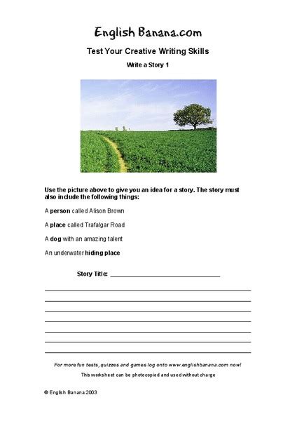 Test Your Creative Writing Skills Worksheet For 4th 6th Grade