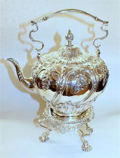 Antique English Sheffield Silverplate Kettle On Stand