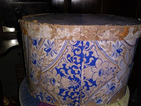 Early American Wallpaper Hat Box Blue Floral Design 1800s Aafa