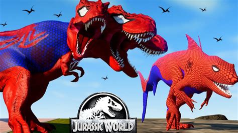 3 Head Spiderman T Rex Vs Sharkrex Vs Malusaurus Dinosaurs Fighting Jurassic World Evolution