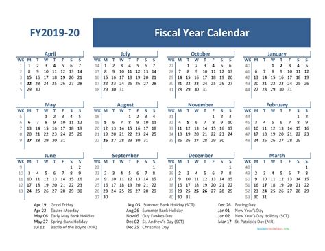 Remarkable Fiscal Year Calendar 2020 Printable
