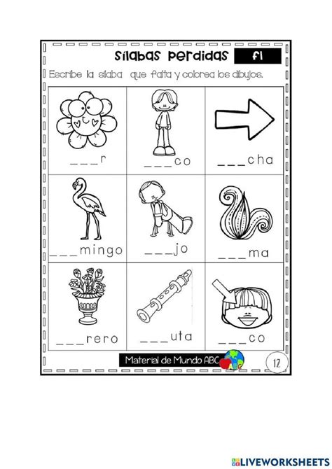 Sílabas trabadas FL interactive worksheet Online activities Workbook Teachers