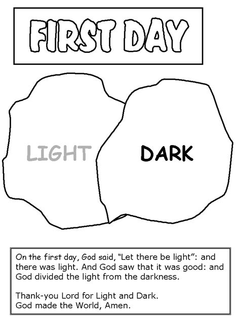 First Day Creation Sheet Printable Coloring Pages