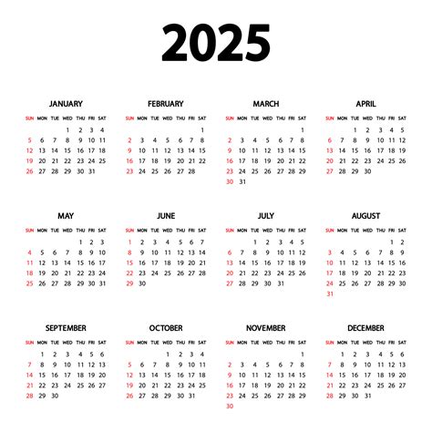 Calendario 2025 Anno La Settimana Inizia Domenica Modello Di