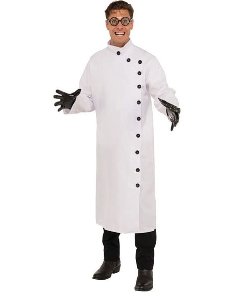 Mens Crazy Mad Scientist Button Up White Lab Coat Costume Clothing