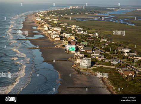 Aerial View Of Folly Beach Island And Coastline In Charleston South