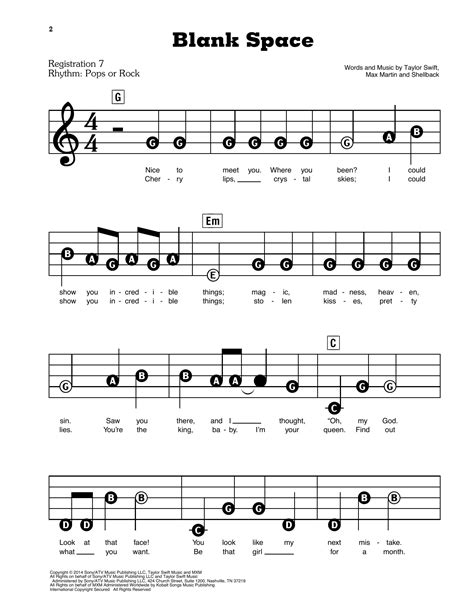 Blank Space Sheet Music Taylor Swift E Z Play Today