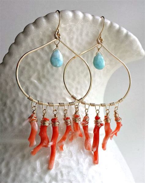 Coral Chandelier Earrings Larimar Hoop By Bellaanelajewelry Branch